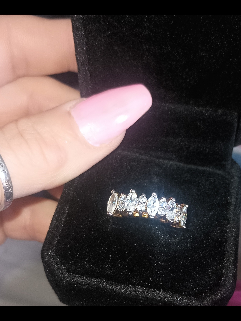 Gold-Tone Marquise CZ Band Ring - Pink Accent Listing